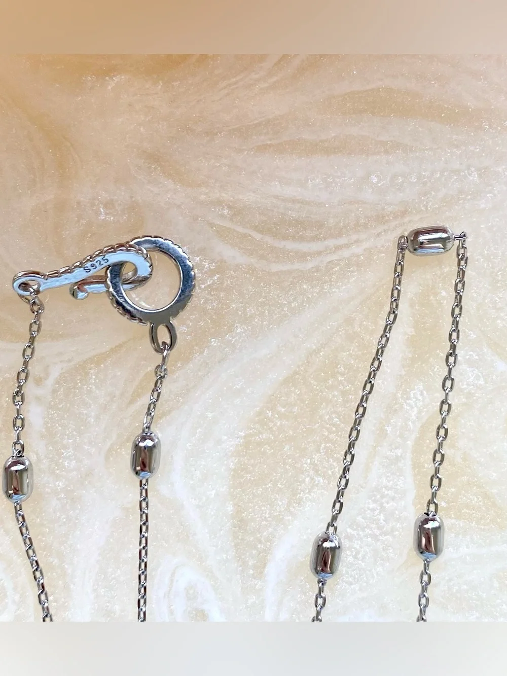 Sterling Silver Bead Station Necklace - Classic Silver